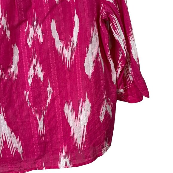 Chico's 100% Cotton Vibrant Pink 3/4 Sleeve Button Down Shirt Size XL (3) - Picture 11 of 12
